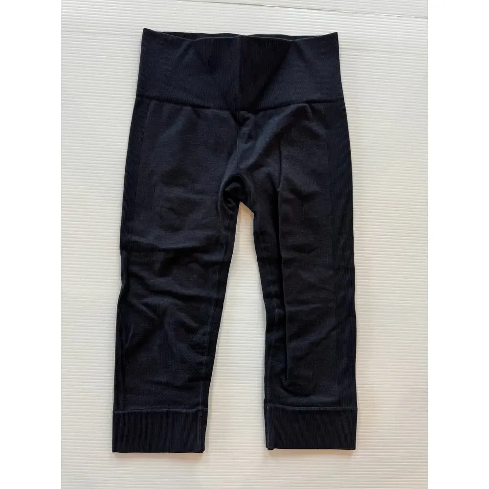 Lululemon Seamlessly Street Crop Heathered Naval Blue Leggings Women's 4 Pilates